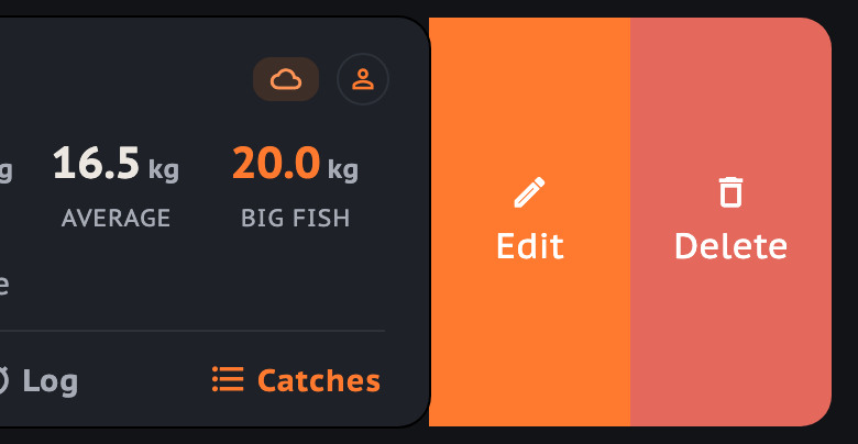 A trip card dragged to the left, revealing the Edit and Delete actions behind it.